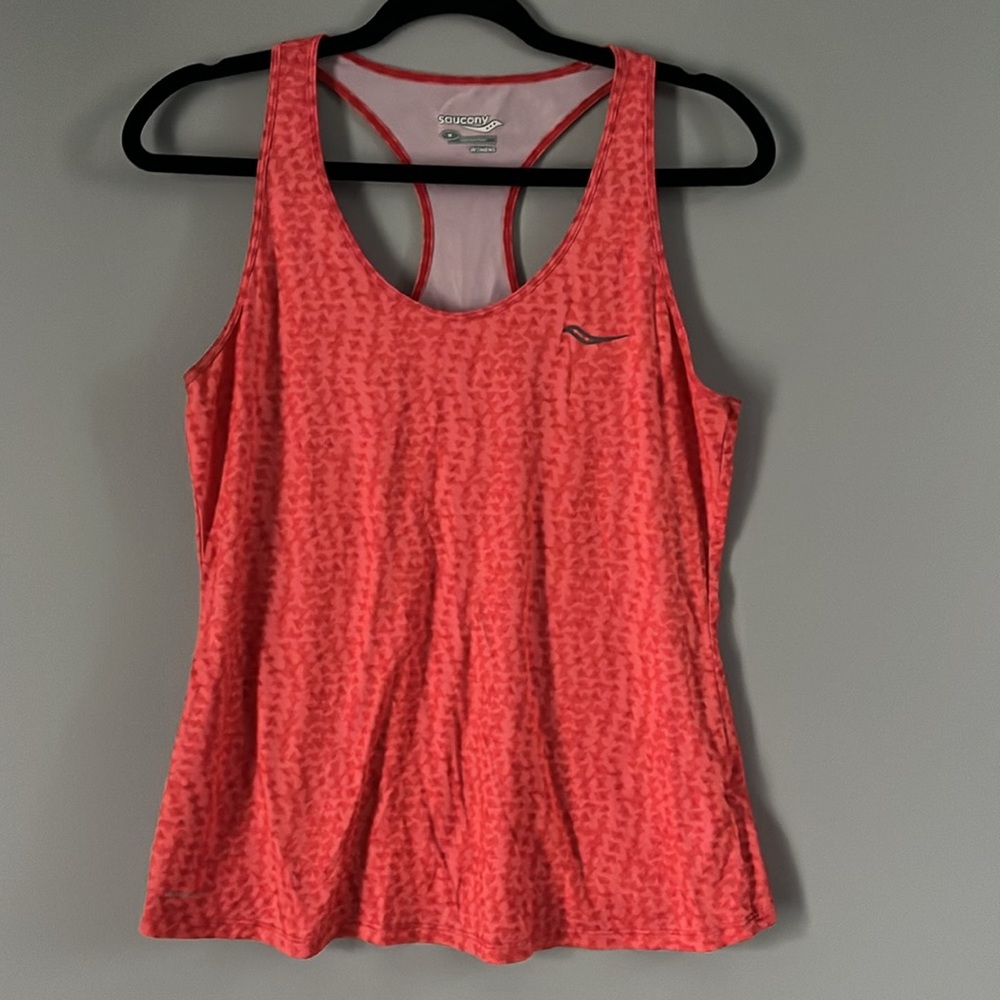 Saucony Orange Geometric RunDry Racer Back Tank Run Athletic Women's Size M